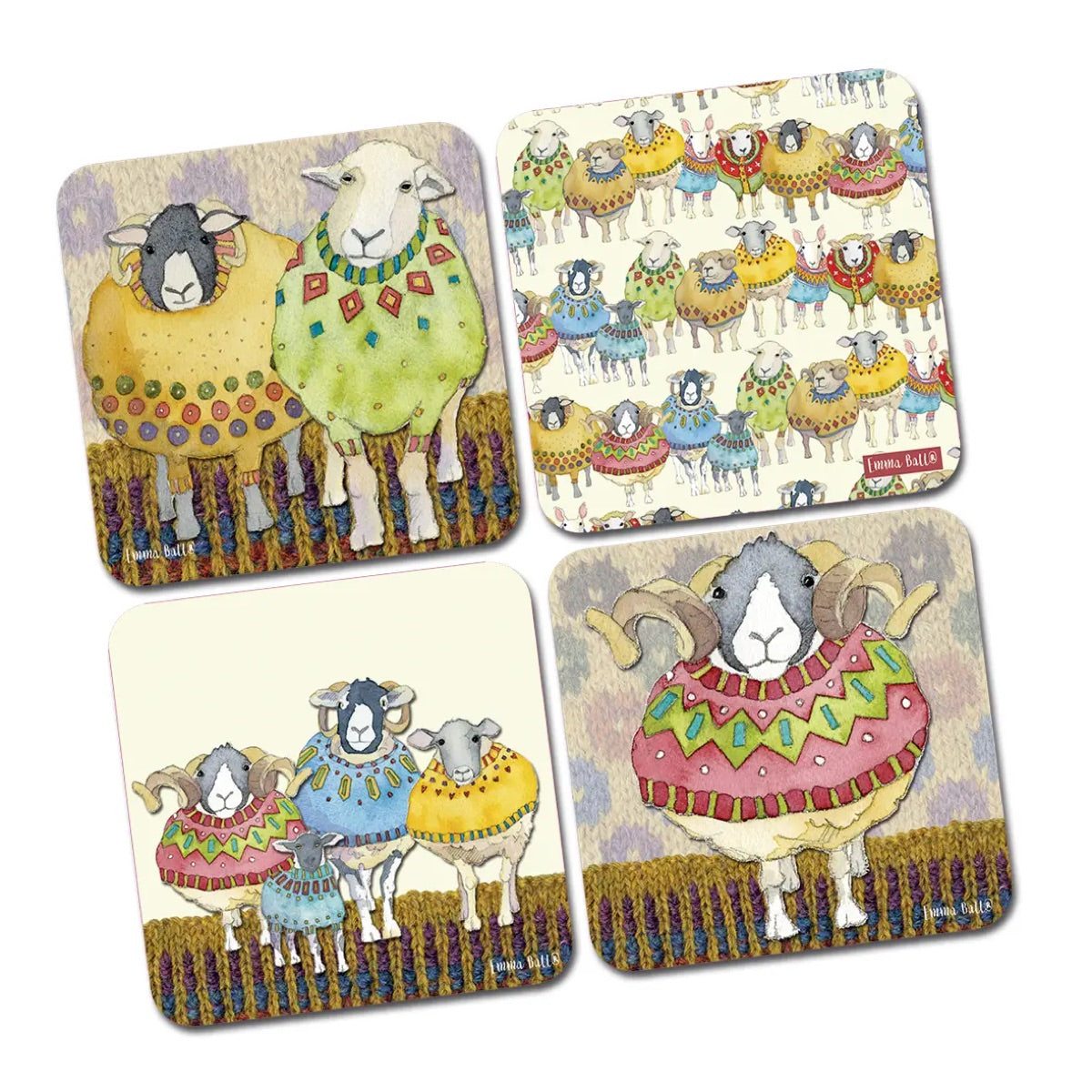 Emma Ball Sheep in Sweaters Coasters - Set of 4